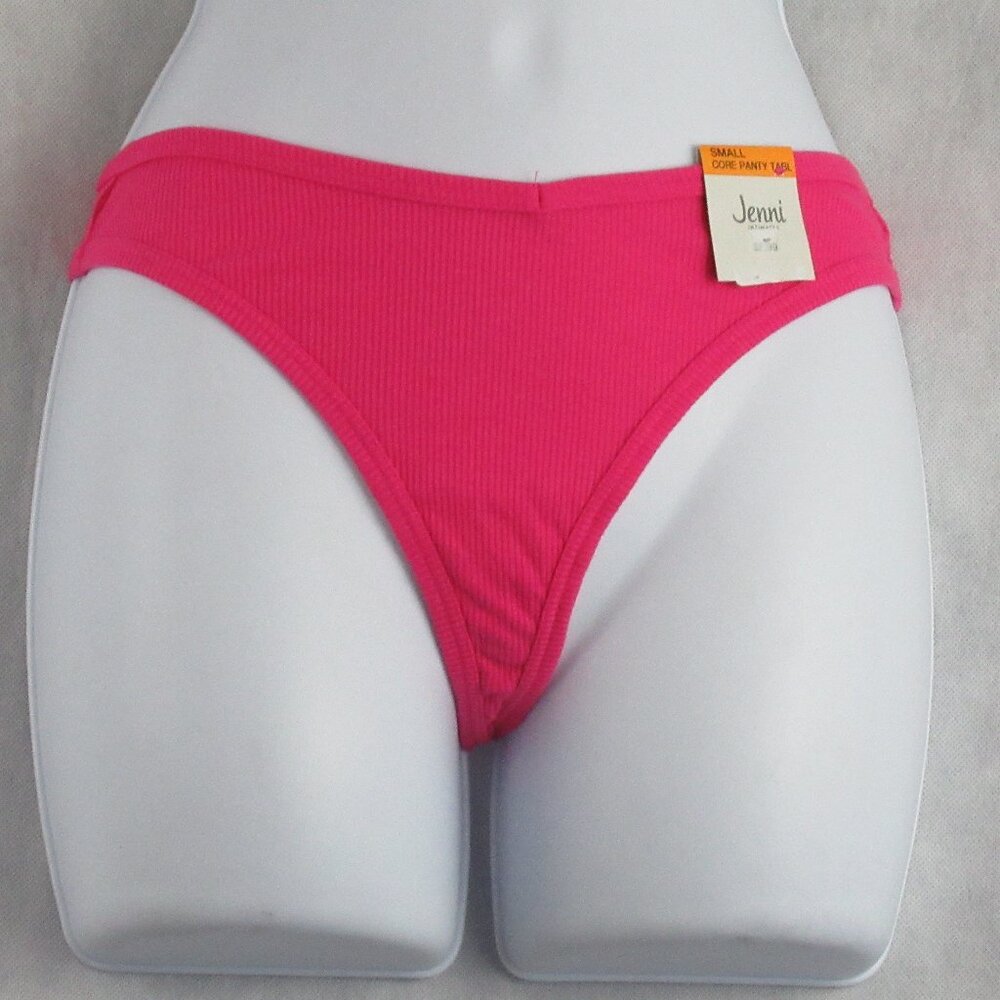 NWT Jenni 1-Pack Women's Ribbed Knit Thong Panty Underwear, Fiery Pink